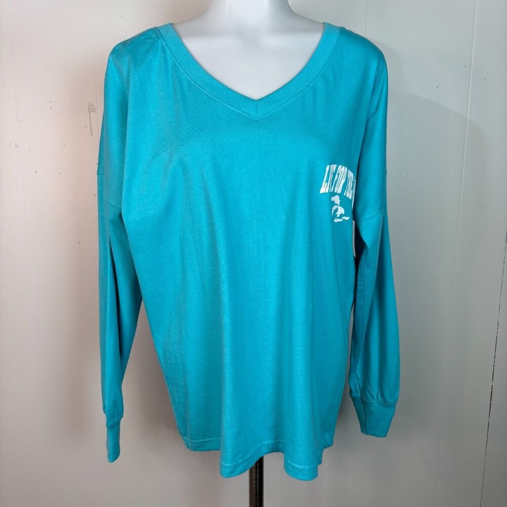 Exist Spirit Jersey Medium Blue Live for the Lakes Unlated Michigan V-Neck Shirt